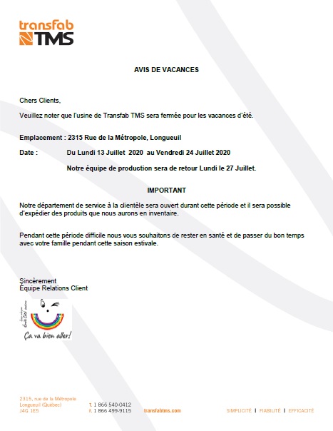Avis de vacances
